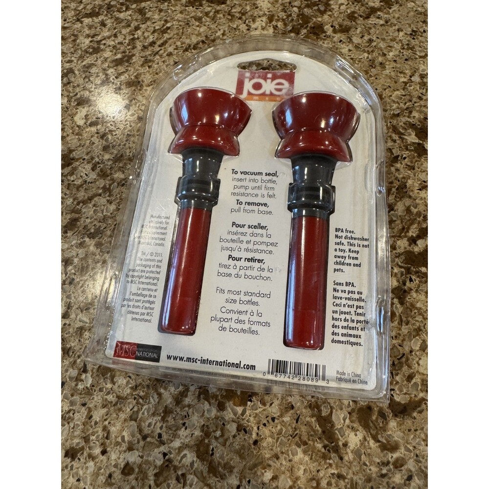Joie Wine Pump Topper 2 Pack Vacuum Bottle Stopper Wine Saver NEW Sealed